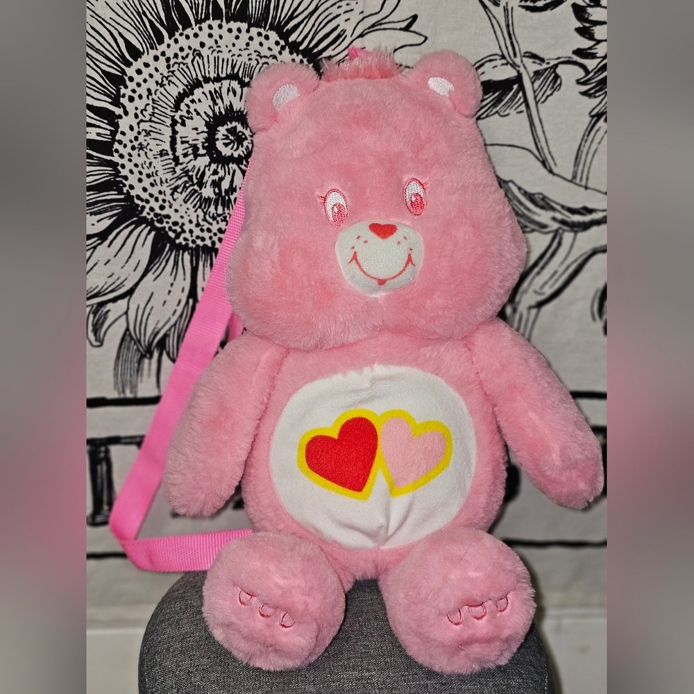 EUC Carebears Love-A-Lot 17" Plush Backpack With Pocket At Back Of Head 2024